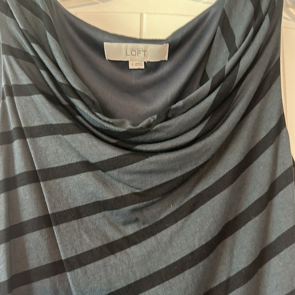 Loft size Small Black/Grey Striped Cowl Neck Jersey Dress with side ruching - Picture 4 of 4